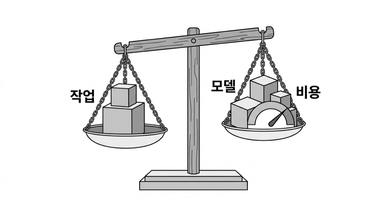 작업의 성격에 맞춰 모델의 성능과 비용을 저울질해 최적 조합을 선택하는 모습